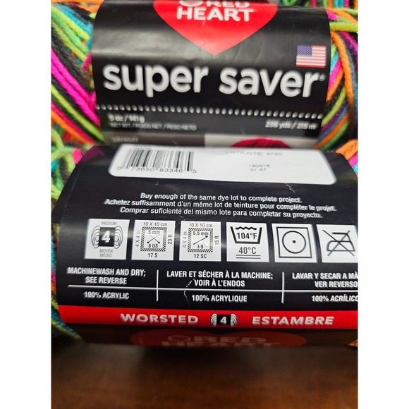 Red Heart Super Saver Yarn Blacklight Neon Multi Color Worsted Acrylic 4 Skeins - Picture 4 of 5